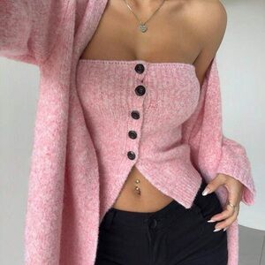 Pink Button-Up Women Sweater